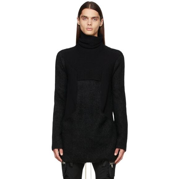 Rick Owens Black Mohair Wool Blend Turtleneck Sweater Men’s Large Avant Garde - Picture 2 of 12